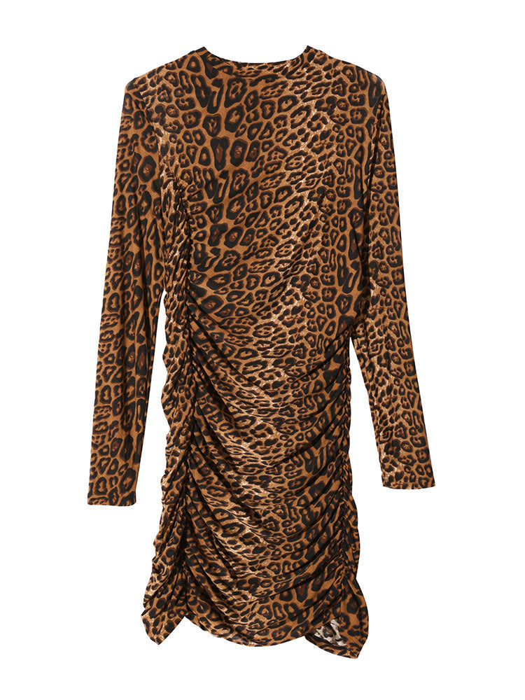 Leopard Skinny Mock Neck Short Dress