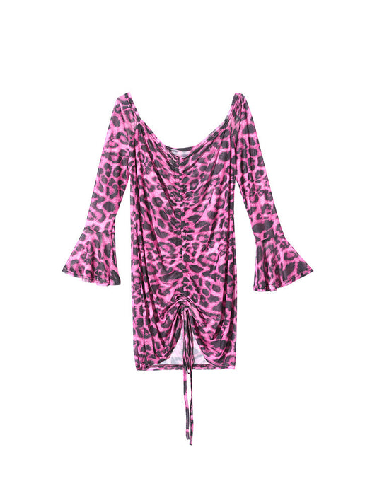 Leopard Ties Off Shoulder Short Dress