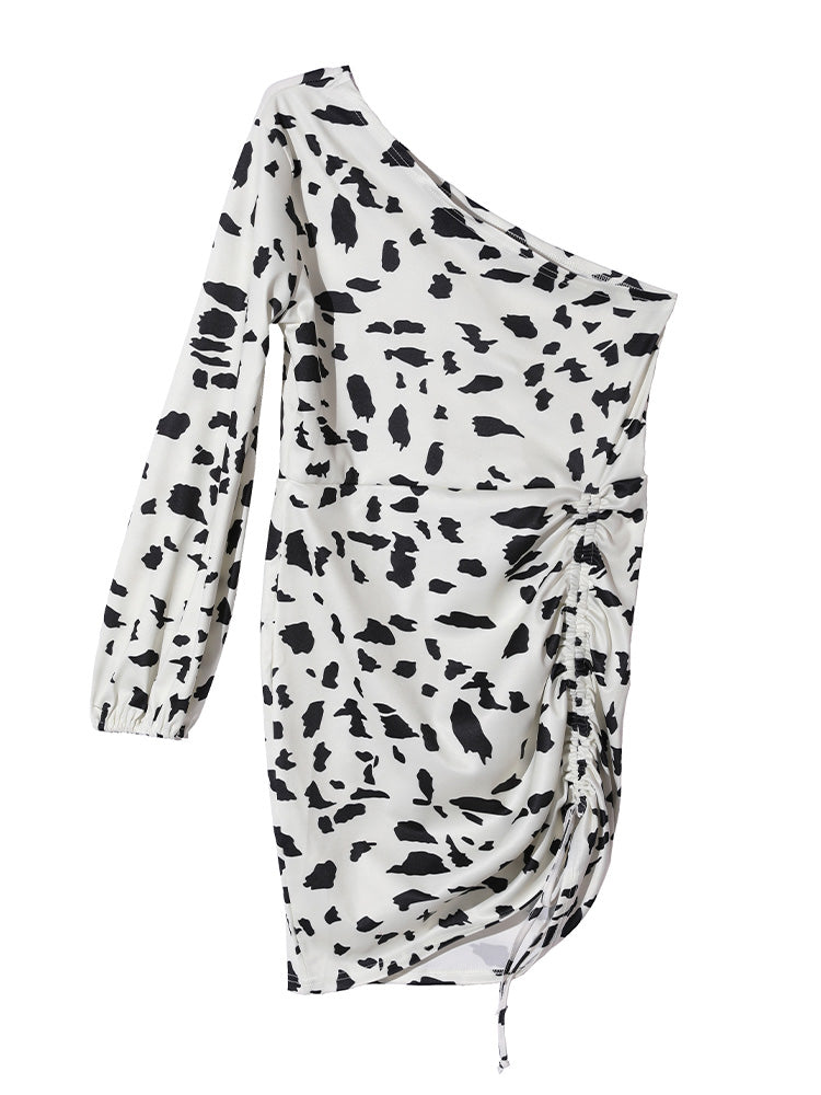 Leopard Ties One Shoulder Mini Dress