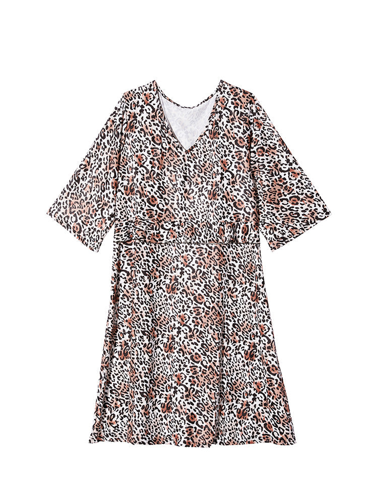 Leopard V Neck Party Midi Dress