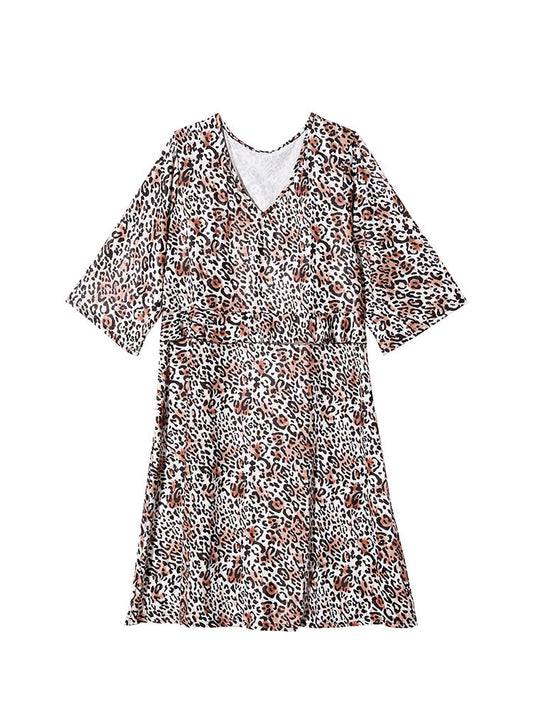 Leopard V Neck Party Midi Dress