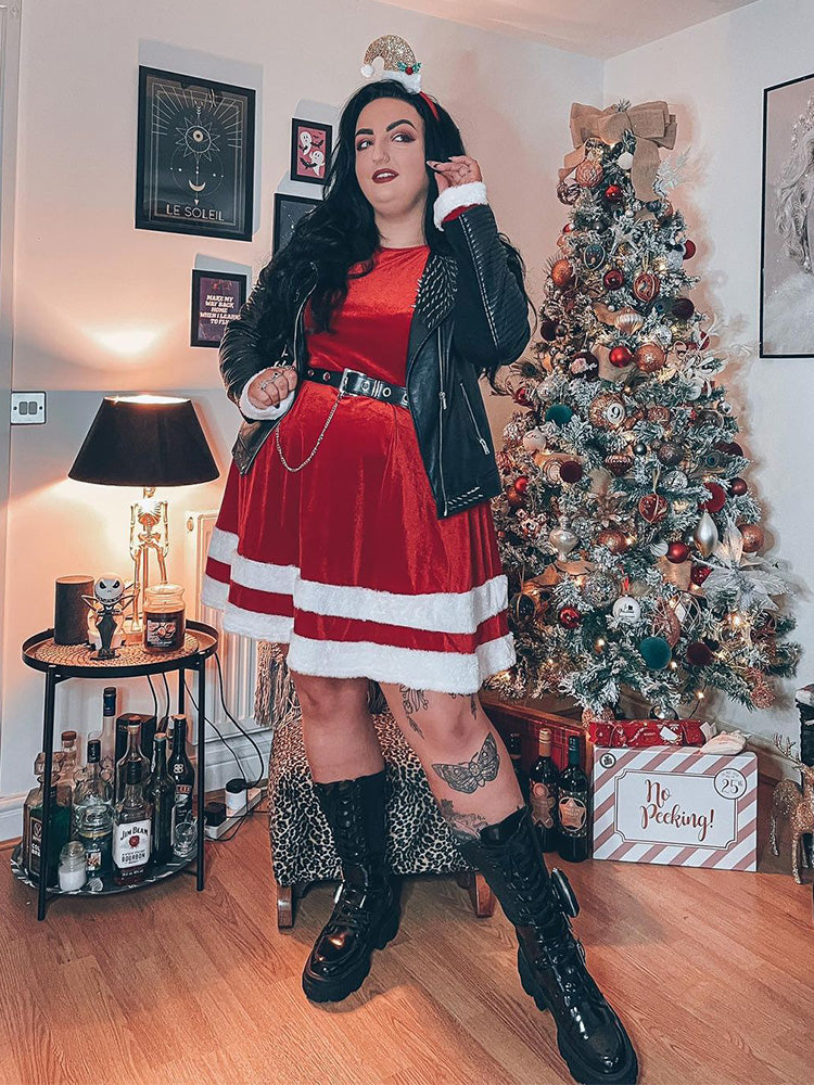 Fuzzy Trim Tiered Dress Without Belt