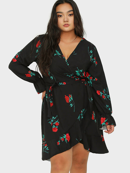 Irregular Hem Ruffled Floral Dress