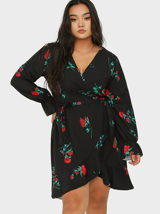Irregular Hem Ruffled Floral Dress