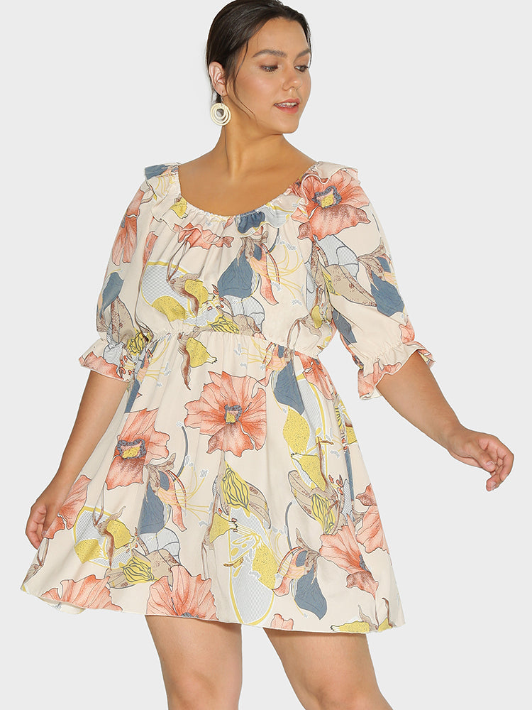 Floral Lantern Sleeve Dress
