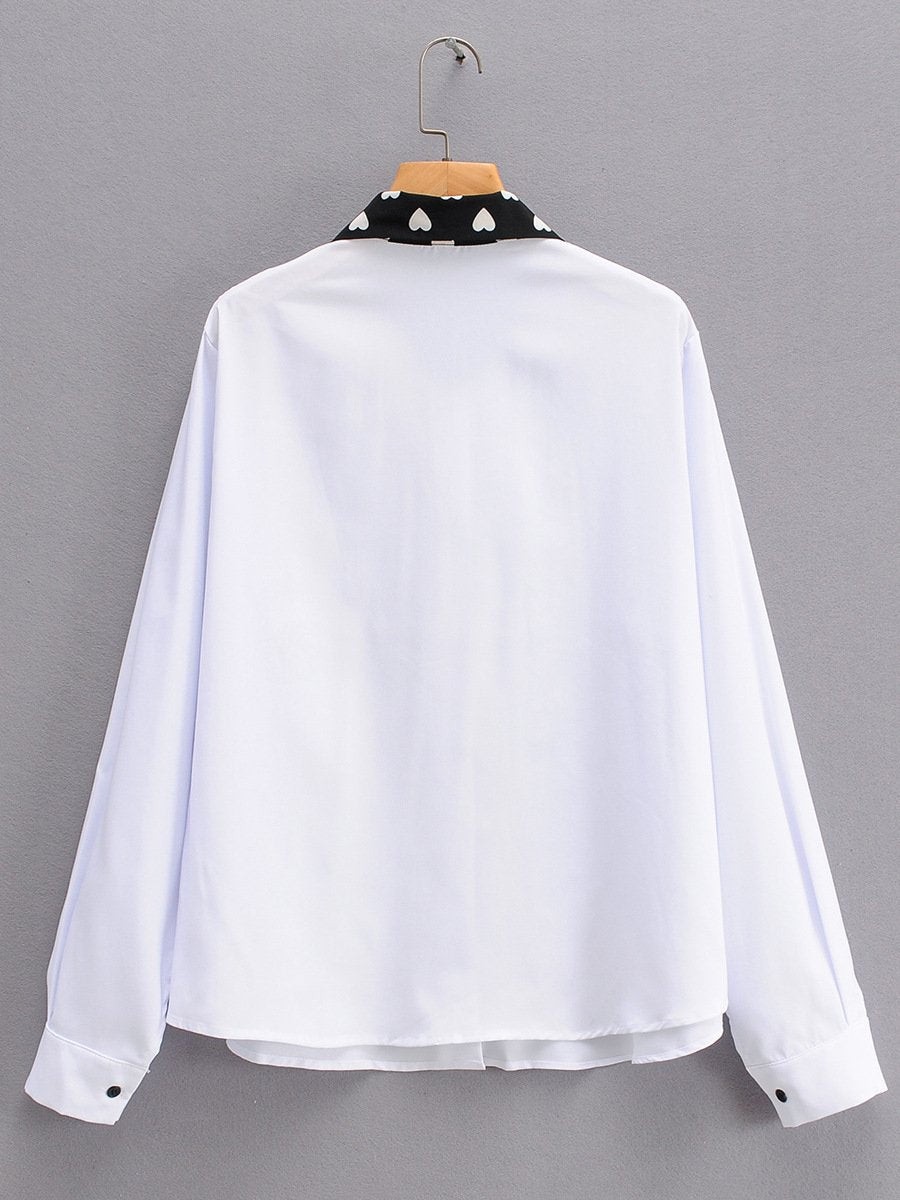 Heart Patchwork Tie Lapel Shirt