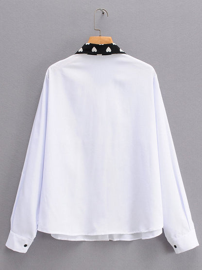 Heart Patchwork Tie Lapel Shirt