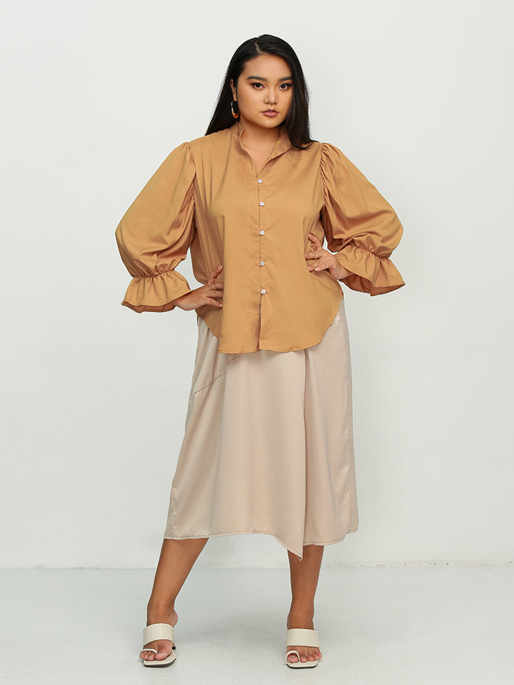 Puff Sleeve Irregular Hem Blouse