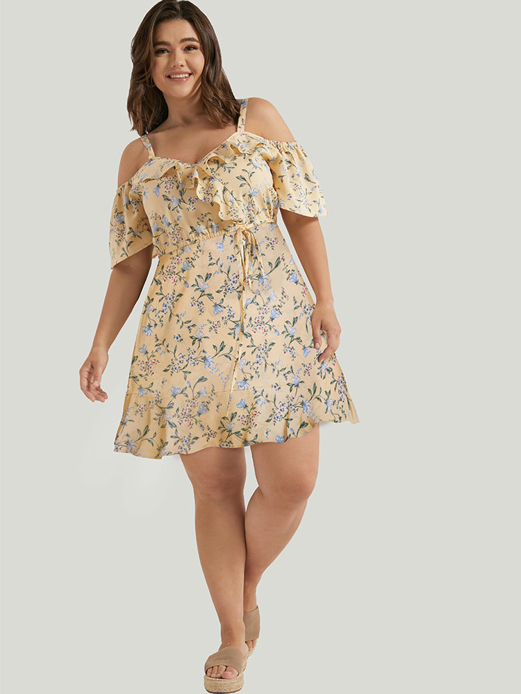 Bloom Dress - Floral Ruffle Cold Shoulder Short Dress