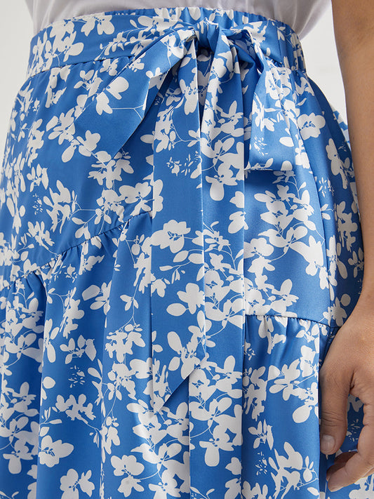 Ditsy Floral Asymmetrical Ruffle Knotted Skirt