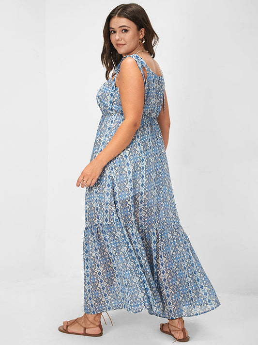 Bandana Tiered Tie Strap Chiffon Maxi Dress