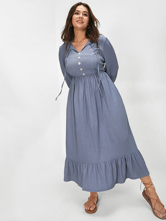 Bloom Dress - Tie Front Button Detail Pocket Maxi Dress