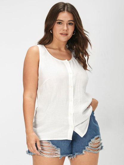 Solid  Button Down Tank Top