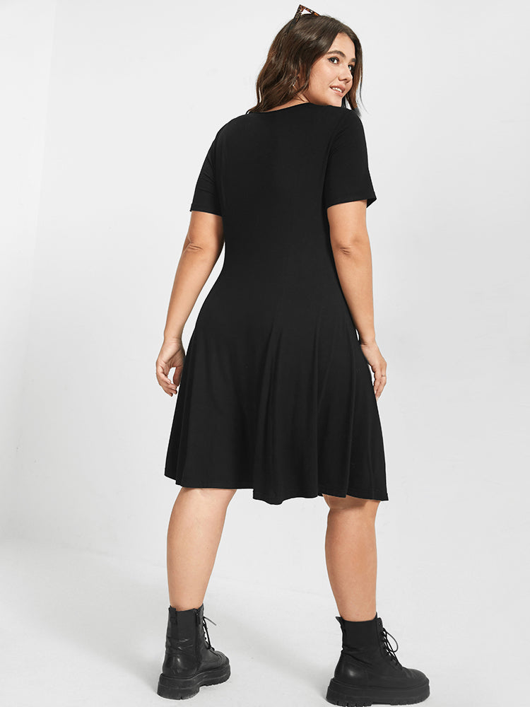 Bloom Dress - Black Lace Inset Button Short Dress