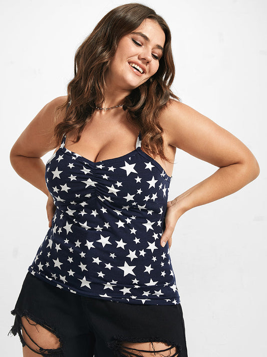 Star Print Modal Ruched Front Tank Top