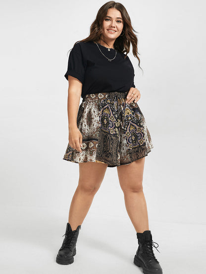 Bandana Print Elastic Waist Casual Shorts