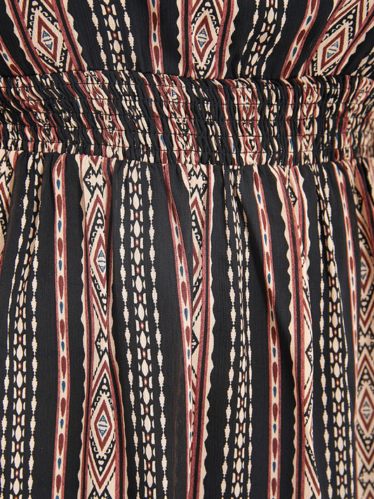 Geo Print Shirred Waist Short Dress