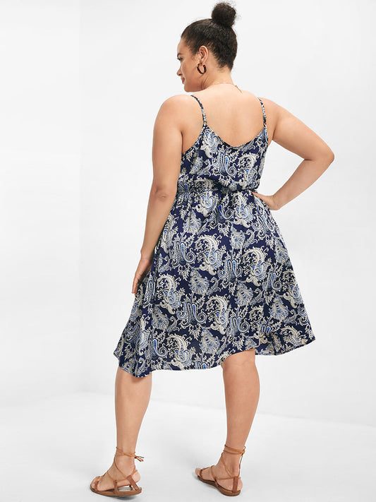 Paisley Print Elastic Waist Cami Knee Dress