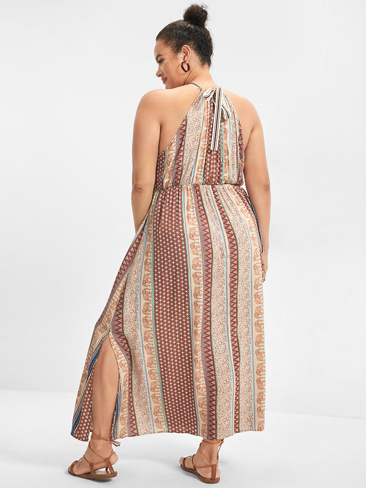 Geo Print Halter Split Dress