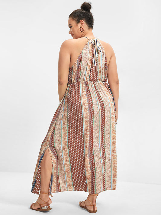 Geo Print Halter Split Dress