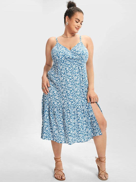 Paisley & Floral Print Ruffle Split Cami Dress