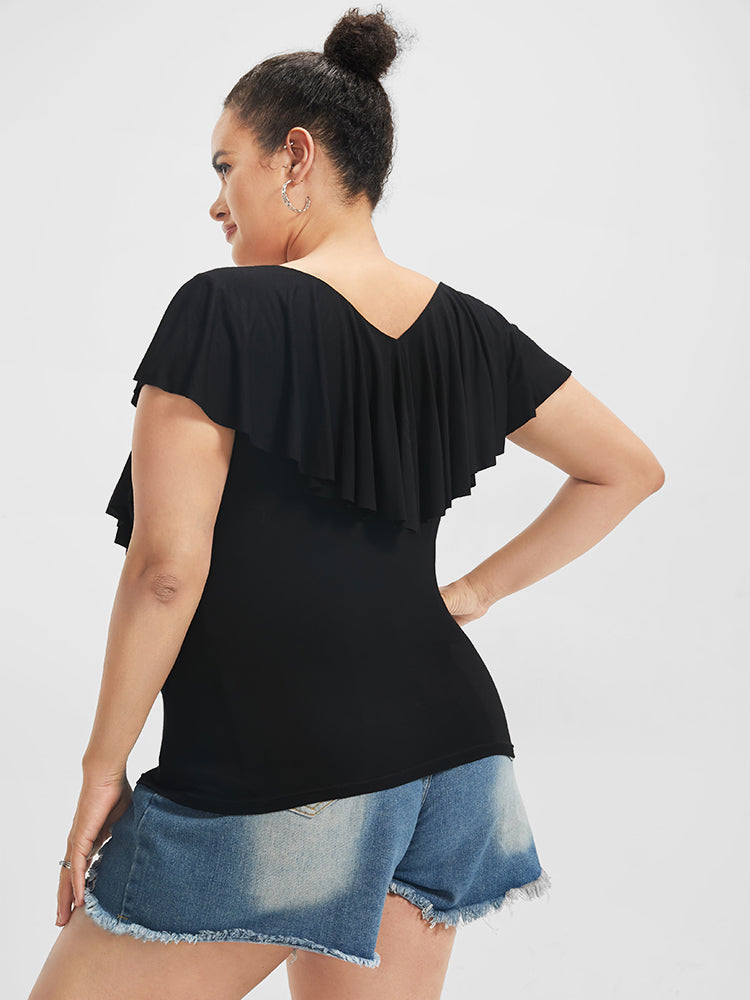 V Neck Crisscross Front Ruffle Sleeve T-shirt