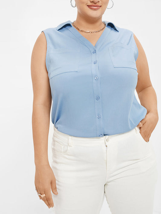 Collared Pocket Button Down Tank Top