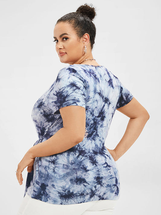 Tie Dye V Neck Wrap Knot T-shirt