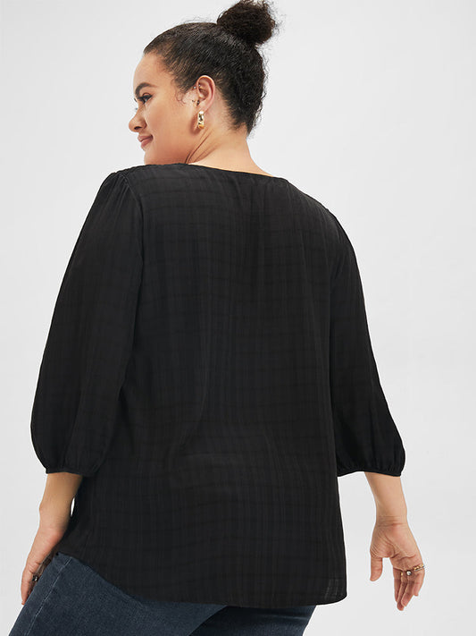 Lantern Sleeve Plain Button Blouse