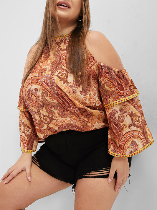 Paisley Ruffle Sleeve Tie Blouse