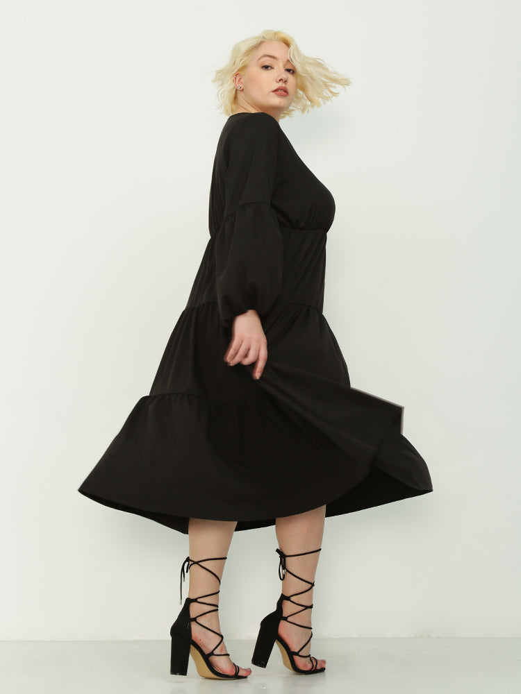Long Sleeve Tiered Midi Dress