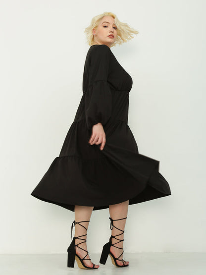 Long Sleeve Tiered Midi Dress