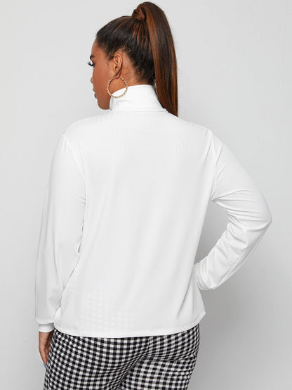 Solid Turtleneck Rib-knit Tee