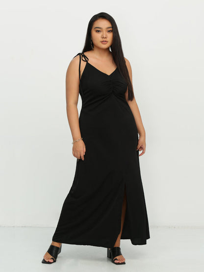 Knotted Shoulder Split Hem Dress