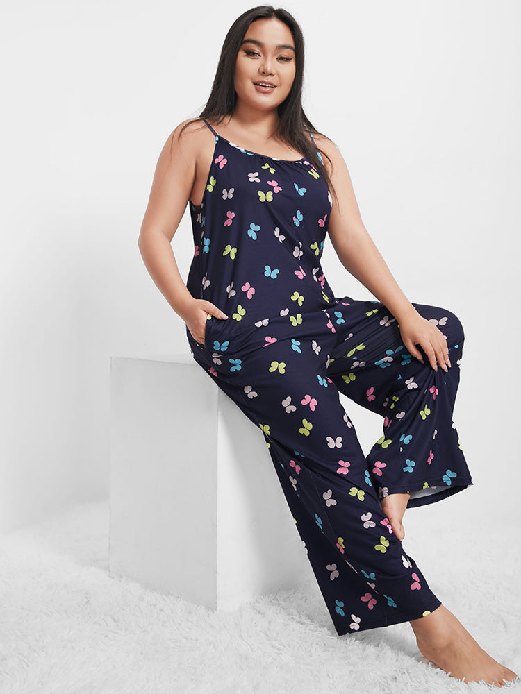 Butterfly Print Pocket Cami Lounge Jumpsuit