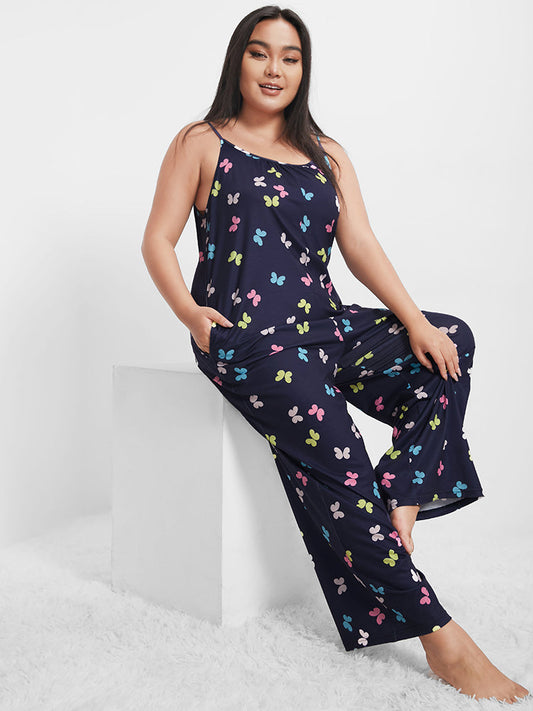 Butterfly Print Pocket Cami Lounge Jumpsuit