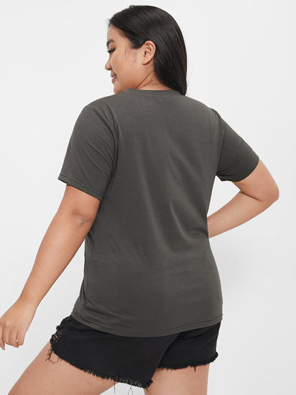 Cat Print V Neck  T-shirt