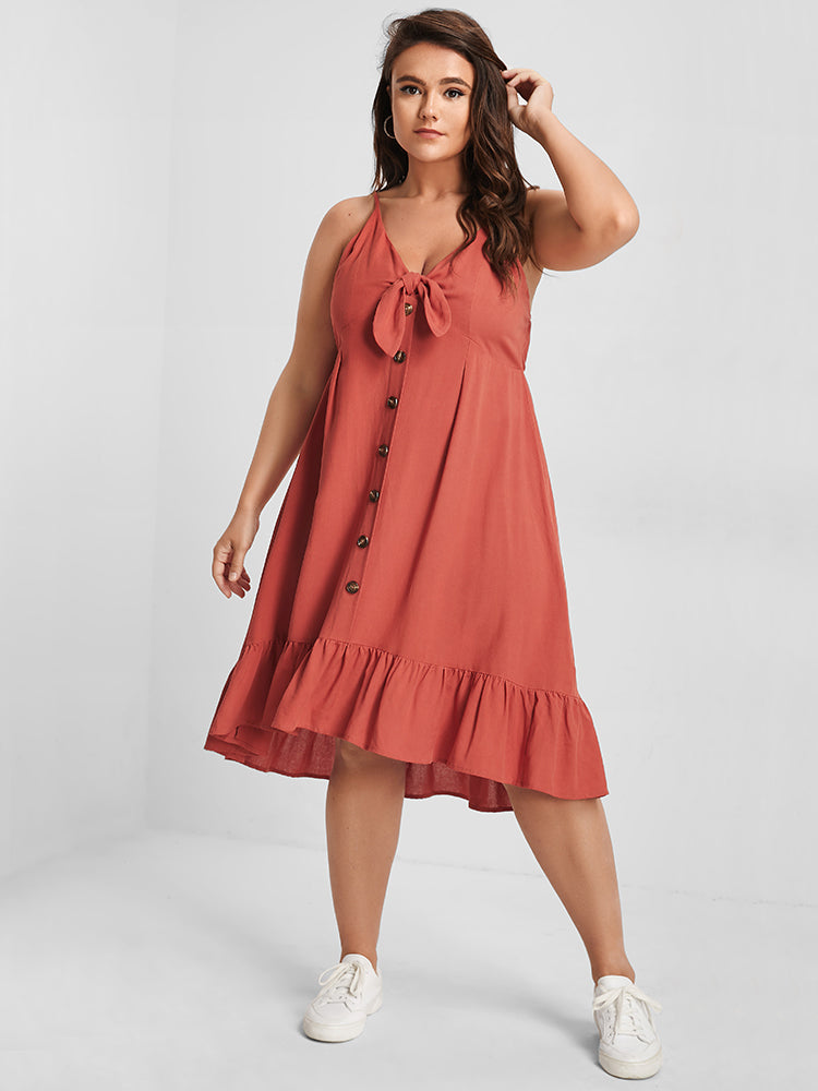 Bloom Dress - Plain Ruffle Knotted Button Cami Dress