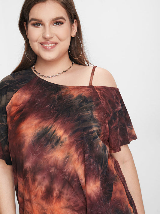 Tie Dye Twisted One-shoulder  T-shirt