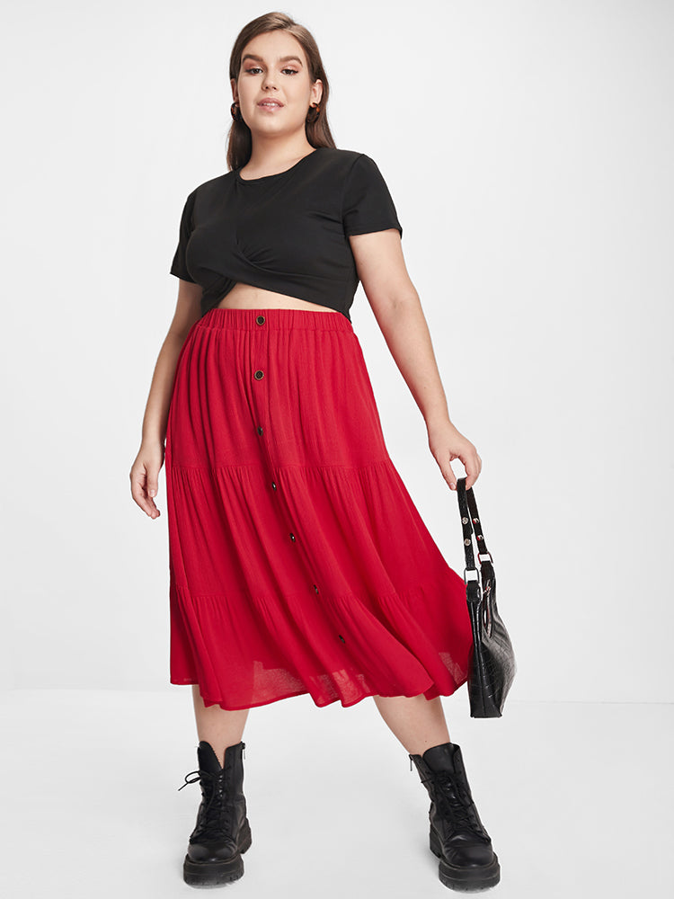 Plain Ruffled Button Tiered Skirt