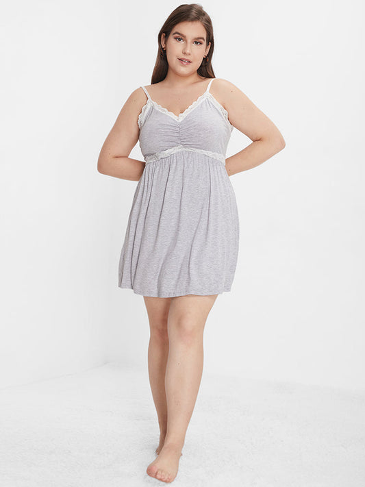 Gathered Patchwork Lace Sleep Dress