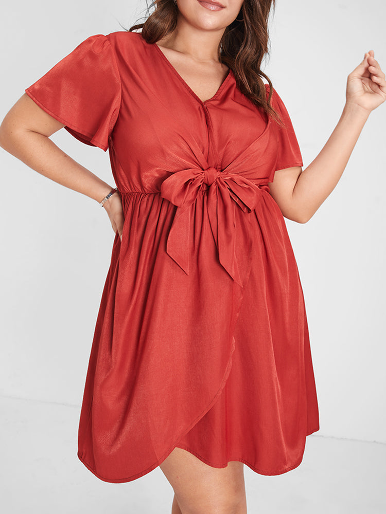 Bloom Dress - Plain V Neck Tie Front Wrap Short Dress