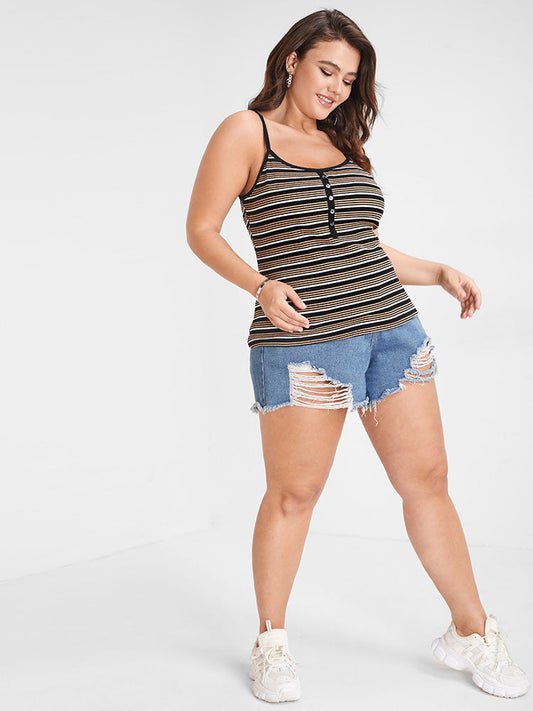 Striped Button Detail Cami Top