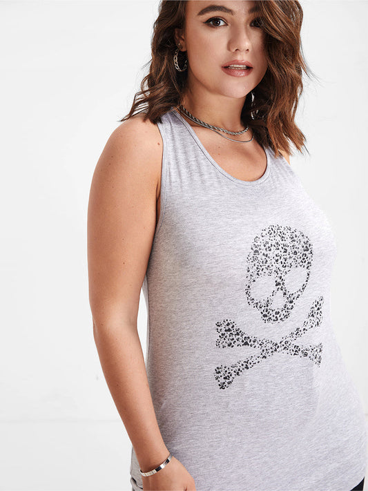 Skull Print Round Neck Tank Top
