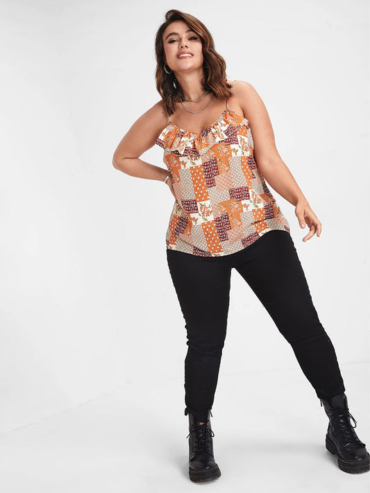 Bandana Print Ruffle Cami Top