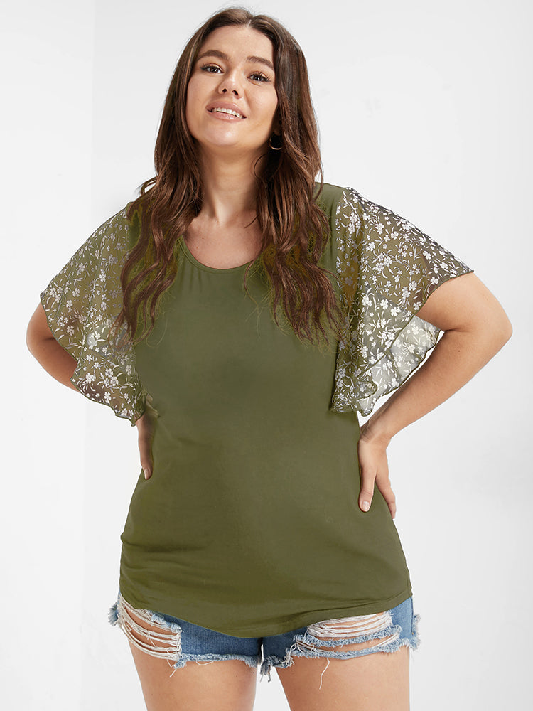 Ditsy Floral Ruffle Sleeve T-shirt