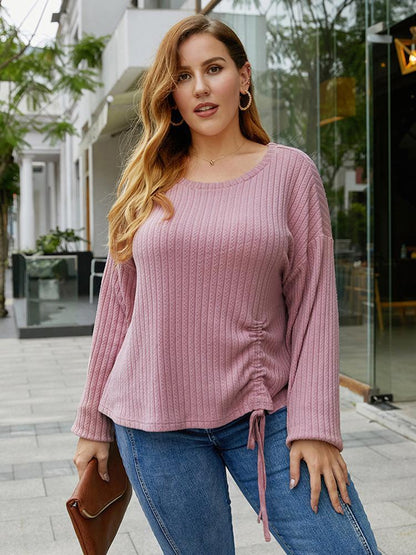 Casual Pleated Design Solid Color T-shirt