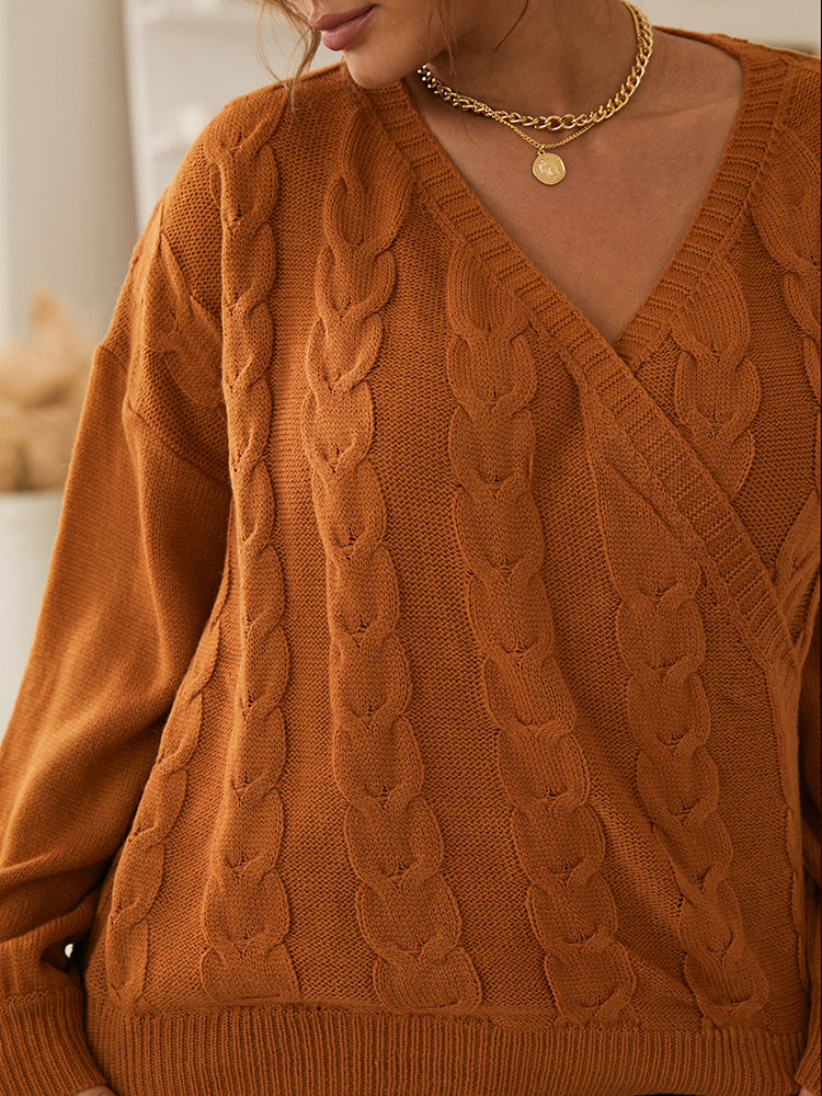 Solid V-neck Wrap Sweater