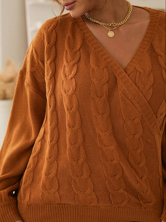 Solid V-neck Wrap Sweater