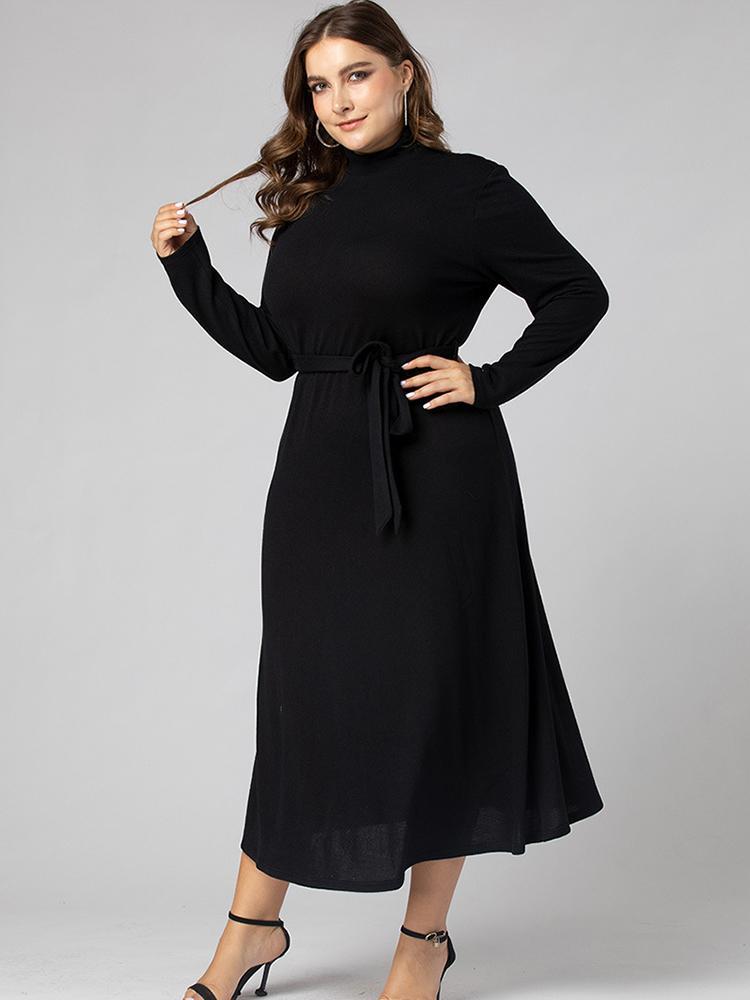 Half Turtleneck Lacing Waist Classic Maxi Dress